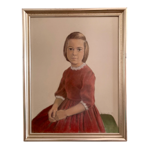 1962 Portrait, Girl in Red Velvet, Pastel on Paper, by Nancy Lee