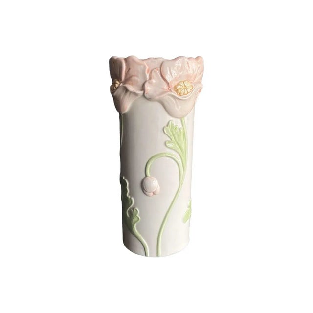 1980s Fitz and Floyd Vase With Pink Poppies For Sale In Chicago - Image 6 of 12