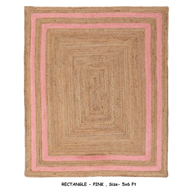 4' X 6' Pink Border Rectangle Jute Handmade Rug For Sale - Image 10 of 11