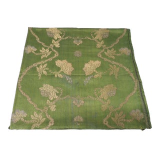 18th C. Green & Gold French Silk Brocade Embroidery Textile Panel For Sale