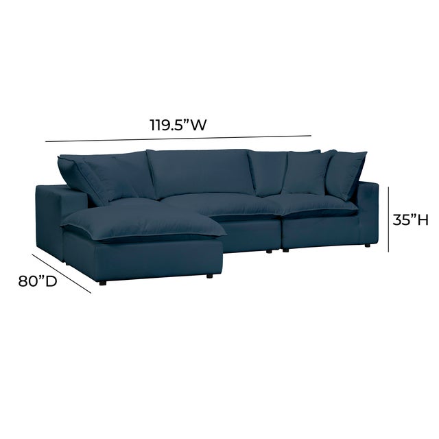 Wood Cali Navy Performance Fabric Modular 4 Piece Sectional For Sale - Image 7 of 8