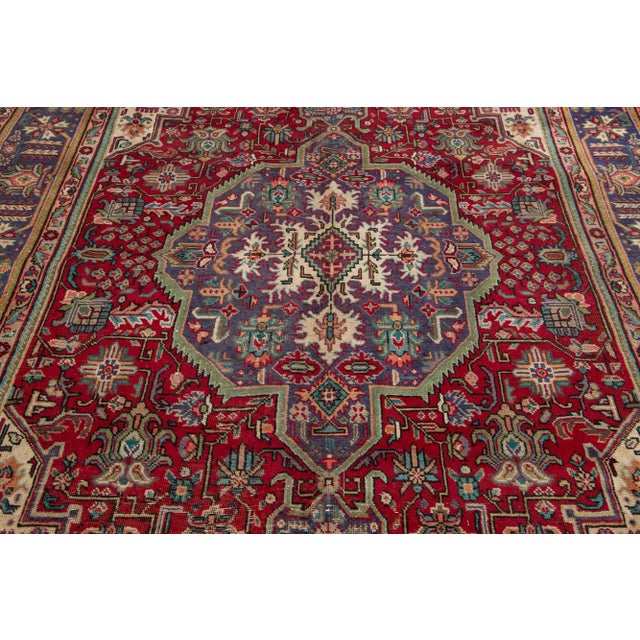 Textile Vintage RedTabriz Pesian Wool Rug With Medallion Motif For Sale - Image 7 of 8
