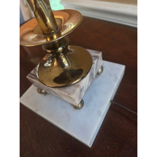 Metal Vintage Twisted Brass and Marble Table Lamp For Sale - Image 7 of 10