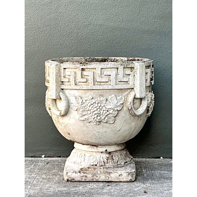 Neoclassical Vintage Cast Concrete Greek Key Planter For Sale - Image 3 of 12