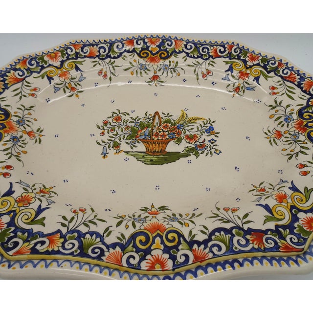 Cream Large Vintage Hand Painted French Vieux Rouen Tureen with Charger, 1930s For Sale - Image 8 of 18