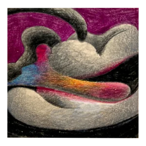1990s Mixed Media "Micro Biomorphic Abstract Drawing" Bill Shields Sf Artist