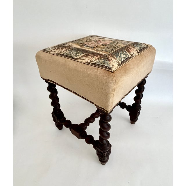 Antique French Tapestry Barley Twist Stool For Sale - Image 9 of 11