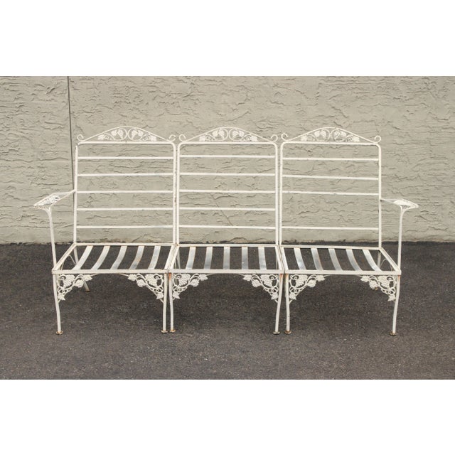 High Quality American Made Vintage Wrought Iron Three-Piece Outdoor Patio Bench with Grapevine Pattern