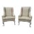 Late 20th Century Pair Georgian Style Carved Painted Feet Stripe Upholstered Wingback Armchairs Large Size For Sale