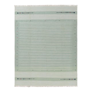 Rug & Kilim’s Contemporary Dhurrie Rug in Blue and White Stripes For Sale