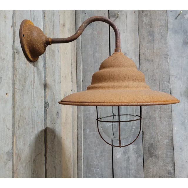 French Rusty Outdoor Barn Lamp Light For Sale - Image 3 of 12