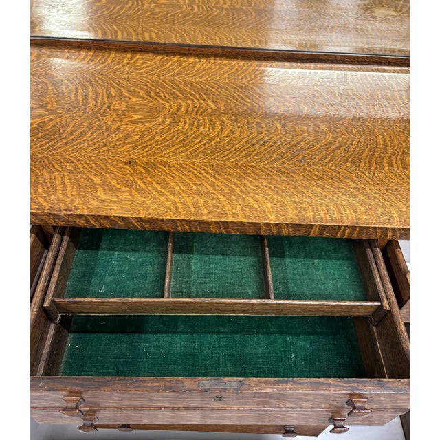 Antique American Mission Arts & Crafts Tiger Oak Sideboard Buffet Console For Sale - Image 10 of 13