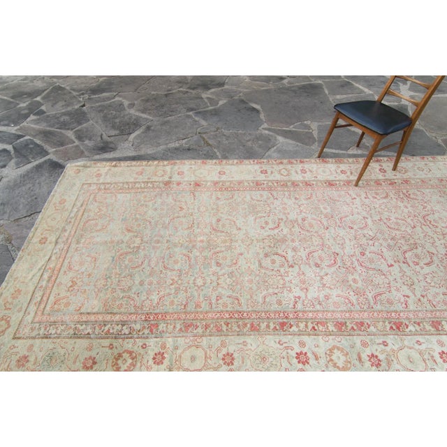Coastal 1920s Antique Allover Sage Coral Hand Knotted Wool Low Pile Rug - 5’10” X 13’1” For Sale - Image 3 of 10