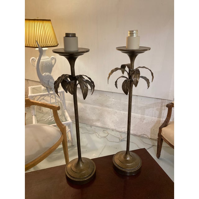 Palm Tree Tole Table Lamps a Pair. Nice scale and all hand work for the tole patterns. Compete pair with all th parts,...