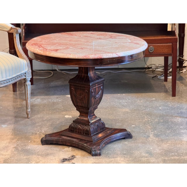 Traditional 1920s Faux Rosewood Pedestal Table With Marble Top For Sale - Image 3 of 10