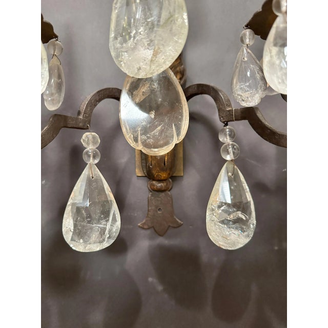 Late 19th Century Rock Crystal, Tole And Wrought Iron Wall Sconces - a Pair For Sale - Image 9 of 10