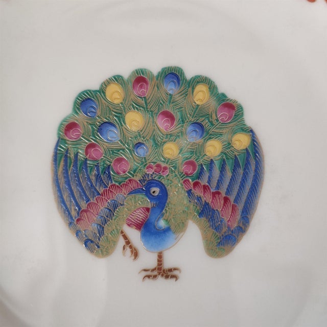 Ceramic Chinese Ceramic Plate,Qianlong Marked Famille Rose Porcelain Plate Hand Painted Peacock and Flowers Pattern For Sale - Image 7 of 11