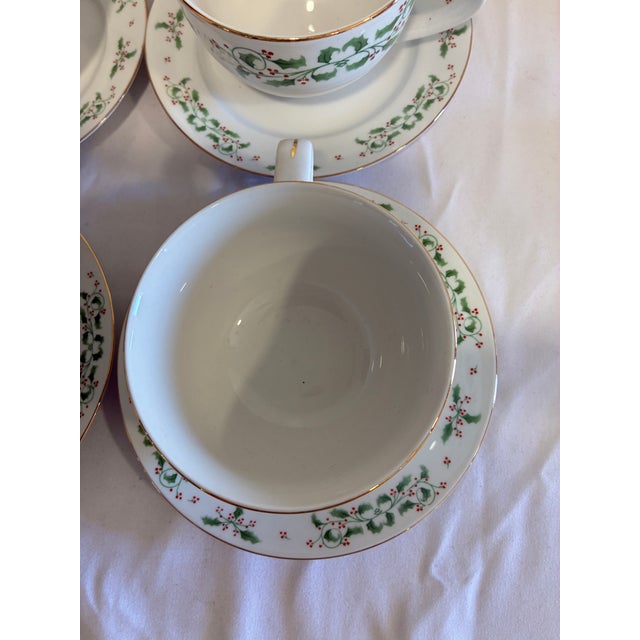 Vintage Gibson Everyday "Christmas Holly" Cup and Saucer Set of 6 For Sale - Image 4 of 11