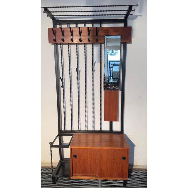 Vintage teak coat rack unit, also known as hallway furniture or cloakroom, in Mid-Century Modern style, Belgium, 1960s....