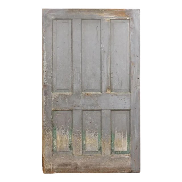 Vintage Oversized Grey Painted Wood Six-Panel Door For Sale