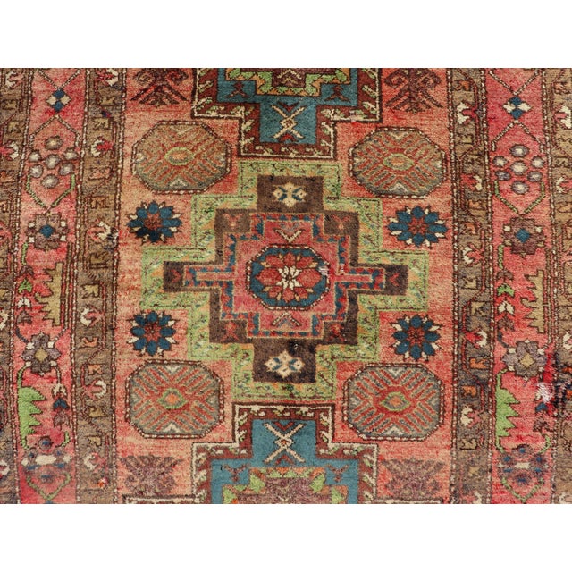 Vintage Caucasian Kazak Rug With Medallions in Coral and Turquoise 4'2 X 6'9 For Sale - Image 13 of 14
