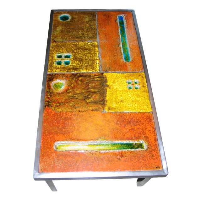 Coffee Table in Enameled Lava Stone attributed to the Cloutier Brothers, 1950 For Sale