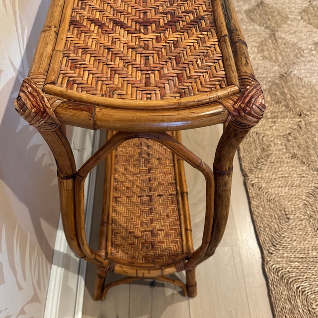 Brown Vintage Rattan and Bamboo Console Table With Curved Legs For Sale - Image 8 of 10