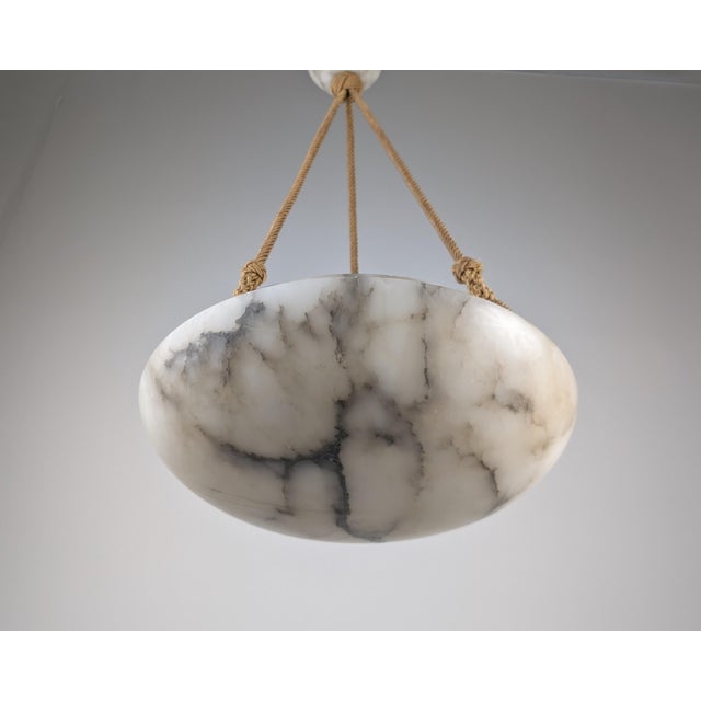 1920s Art Deco Carved Alabaster Pendant Lamp in Black Veining, 1920s For Sale - Image 5 of 11