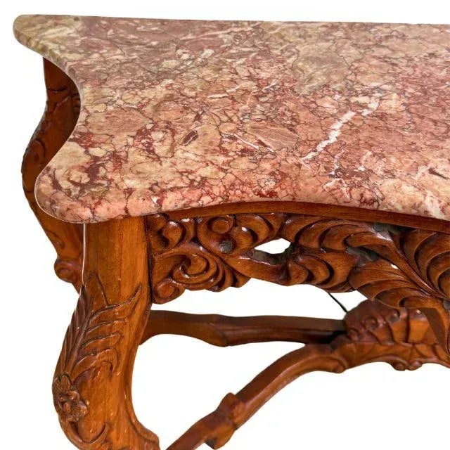 Rococo Late 20th Century, Carved Wood & Marble Console Table, Rococo Style For Sale - Image 3 of 12