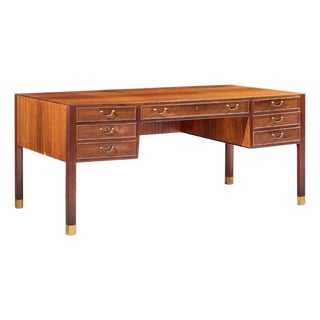 Ole Wanscher for Aj Iversen Mid Century Danish Rosewood and Brass Desk For Sale