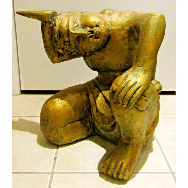 Vintage Gilded Carved Wood Asian Figural Side Table With Glass Top Circa 1980s For Sale - Image 4 of 15