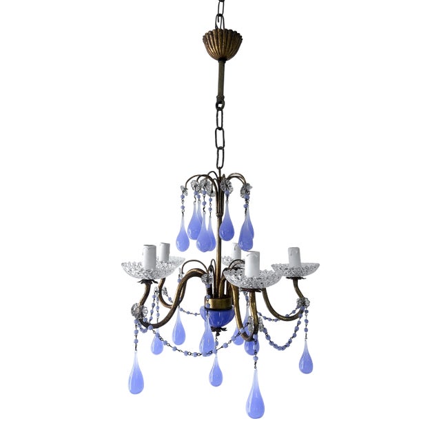 Lavender Purple Opaline Drops Beads French One of a Kind Chandelier Rare For Sale