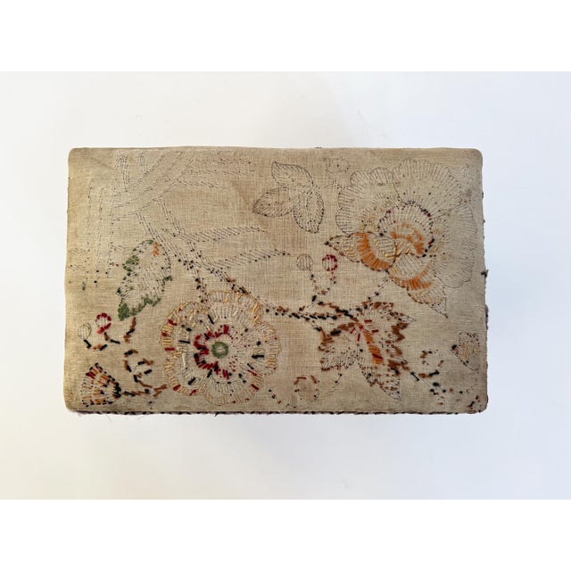 1890s Antique Primitive Needlepoint and Turned Wood Feet Footstool For Sale In Minneapolis - Image 6 of 10