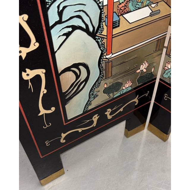 1950s Chinese Coromandel Lacquer Screen Divider Screen For Sale - Image 9 of 16