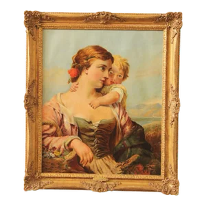 John James Hill Portrait of Mother & Child Original Painting