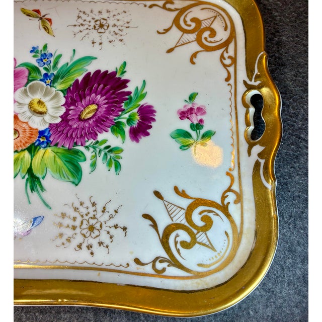 Victorian Antique Hand Painted Porcelain Handled Serving Tray For Sale - Image 3 of 6