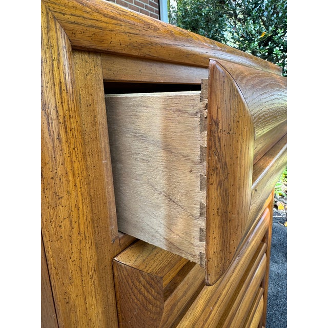 Wood Vintage Bassett Mid-Century Modern Sculptural Walnut Tall Chest of Drawers For Sale - Image 7 of 12