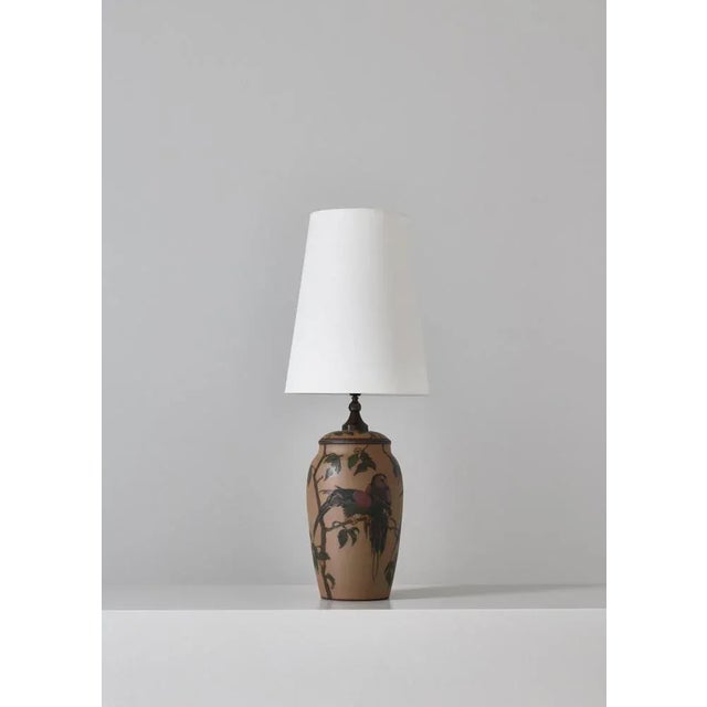 Art Nouveau Ceramic Table Lamp Hand Decorated with Parrots, Denmark, 1930s For Sale - Image 3 of 12