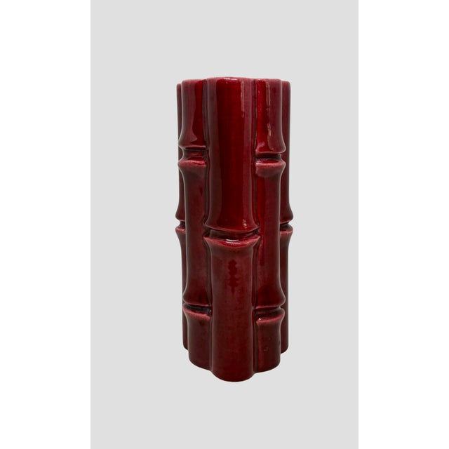 Red Wing Pottery 1950’s Red Wing Usa Burgundy Bamboo Ceramic 7.5” Tall Vase #400 Light Grey Interior For Sale - Image 4 of 12