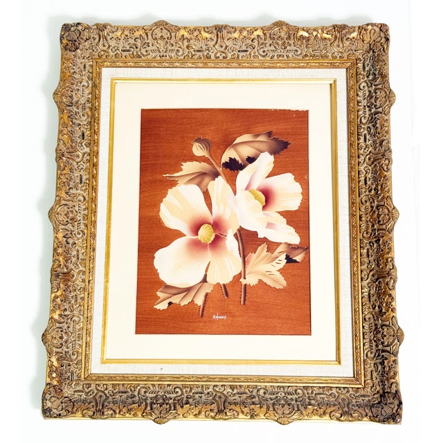 Mid-Century Modern Large Vintage Mid Century Hollywood Regency Floral Prints by S. Harris in Ornate Frames — A Pair For Sale - Image 3 of 4