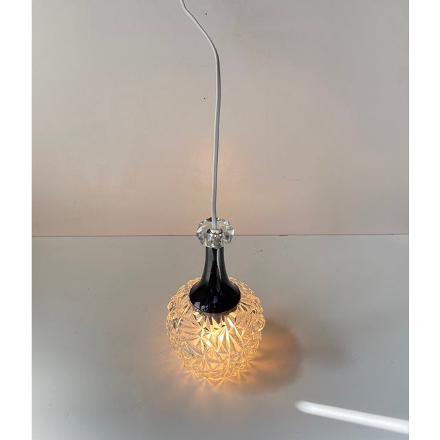 Small Vintage Pendant Lamp in Pressed Glass and Crystal, 1970s For Sale - Image 6 of 8