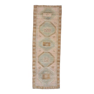 1970s Vintage Handmade Wool Cotton Turkish Beige Runner Rug For Sale