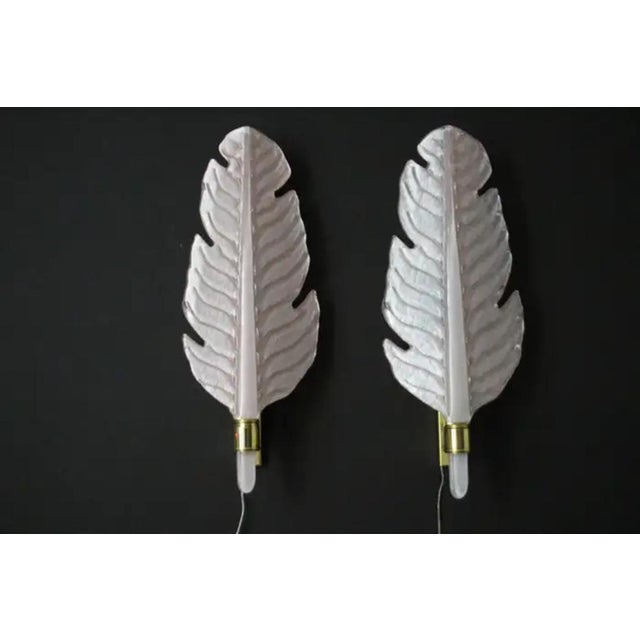 Leaf-Shaped Pink Murano Glass Wall Sconces in the style of Barovier, 2000s, Set of 2 For Sale - Image 4 of 18