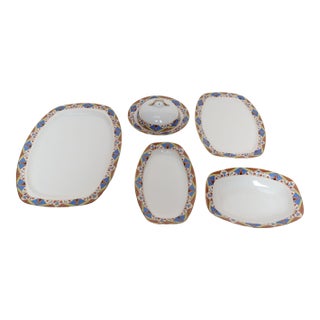 Set of Five Art Deco Bohemian Czechoslavakia Porcelain Serving Pieces by Mepoco For Sale