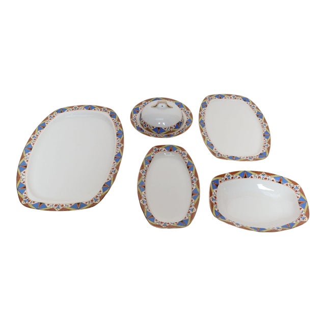 Set of Five Art Deco Bohemian Czechoslavakia Porcelain Serving Pieces by Mepoco For Sale