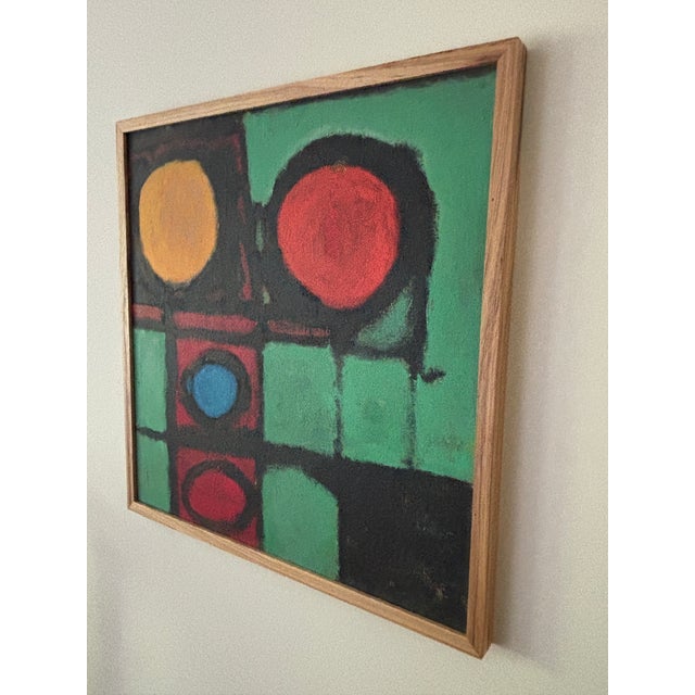 Mid-Century Modern Framed Mid Century Geometric 1960s Abstract Painting on Board For Sale - Image 3 of 4