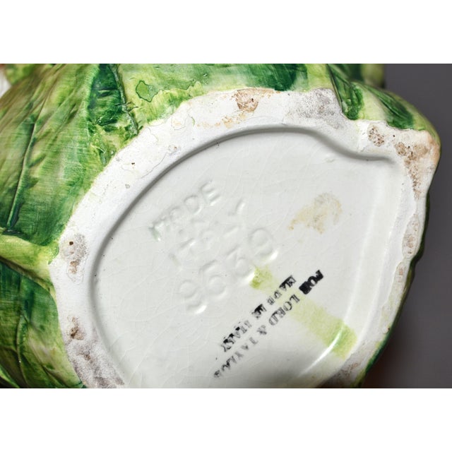 1970s Majolica Green White Cauliflower Ceramic Pitcher Italy Mark Lord & Taylor For Sale - Image 14 of 15