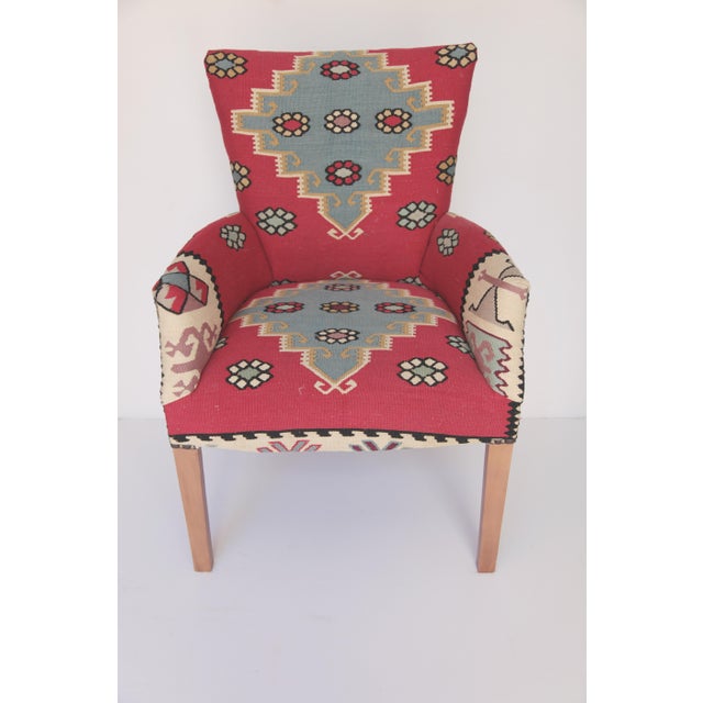 Armchair Upholstered in Vintage Kilim, Made in Turkey Chairish