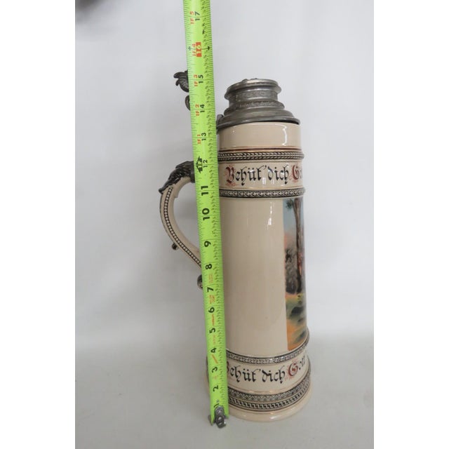 Early 20th Century Early 20th Century Marzi and Remy Tall Extra Large Ceramic Pewter Lidded Beer Stein For Sale - Image 5 of 16