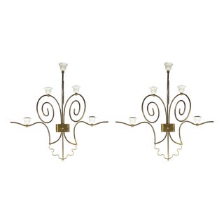 Mid-Century Modern Italian Sconces in White Metal and Brass, Set of 2 For Sale